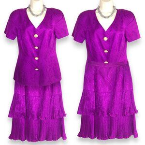 Rimini Saks Fifth Avenue Purple Evening Top Skirt Suits Sz 6 Silk Gold Bottons